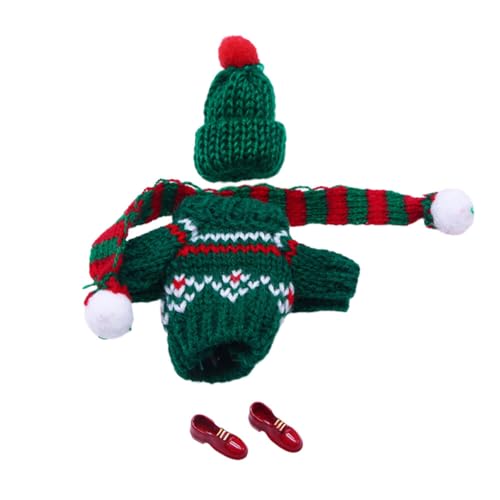 Weihnachten Puppenbekleidung, Weihnachts Kleidung für Mini Puppen Weihnachten Elf Puppe Zubehör Set Weihnachten Miniaturen Spielzeug Mütze Schal Schuhe Weihnachten Puppe Kleidung für 1/12 Puppenhaus von Ekakashop