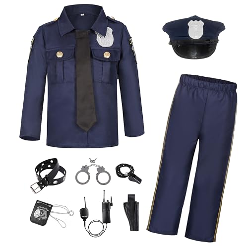 Ekoropshop Polizei-Kostüm für Jungen, Polizisten-Uniform, Kostüm für Halloween, Cosplay, Party, Dress Up-S von Ekoropshop