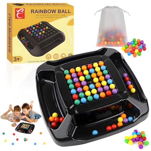 Intellektuelles Schachbrett - Doppelduell,48 Stück Rainbow Ball,Elimination Brettspiel,Regenbogenball Schachbrett Strategiespiele,Matching Strategiespiele Brettspiel für Kinder und Erwachsene von Ekukeon