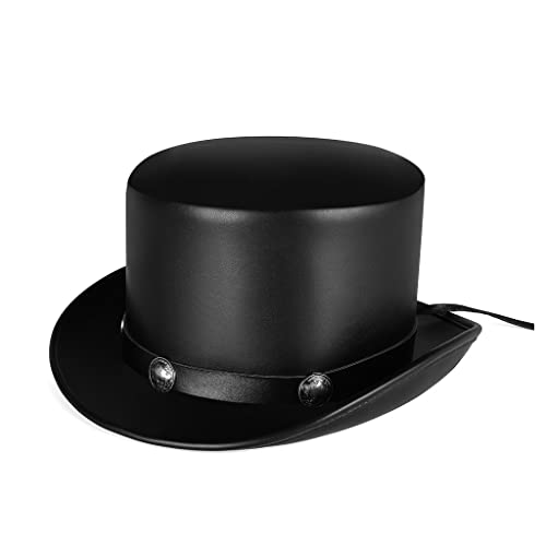 Eladcncmc PU Leder Gentleman Hut Punk für Halloween Party Bühne Kostüm Cosplay Retro Round TopTopper Hut Zubehör von Eladcncmc