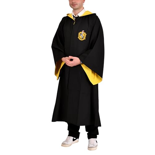 Elbenwald Harry Potter Hufflepuff Robe - Kostümumhang für Zauberer und Hexen von Hogwarts - Umhang für Cosplay Events Halloween Karneval in Schwarz Gelb - L von Elbenwald