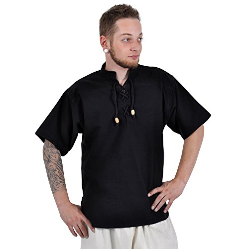 Elbenwald Mittelalter Hemd Herren Kurzarm schwarz mit Stehkragen und Schnürung Baumwolle - L Elbenwald Mittelalter Hemd Herren Kurzarm schwarz mit Stehkragen und Schnürung Baumwolle - L von Elbenwald