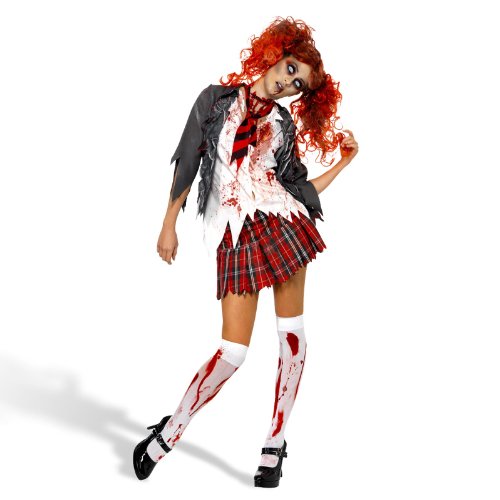 Zombie Kostüm Damen Schoolgirl Look für Halloween u Karneval 3-teilig Jacke mit Shirt, Rock, Krawatte - S von Elbenwald