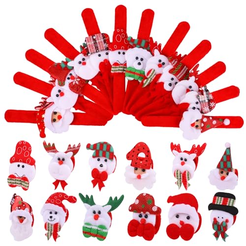 Elcoho 24 Stück Weihnachts-Slap-Armbänder Xmas-Slap-Bänder Partyspielzeug Geschenke mit Weihnachtsmann, Schneemann, Rentier Süße Stile für Geschenkaustausch oder Weihnachtsfeier Geschenke von Elcoho