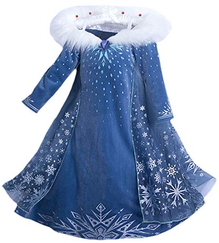 Eleasica Kostüm Kinder Eiskönigin Lange Ärmel Kleid Prinzessin Elsa Mädchen Geburtstag Weihnachten Verkleidung Frozen Diademe Zauberstab Zopf 3-8 Jahre Halloween Fasching Cosplay,Blau,100 von Eleasica