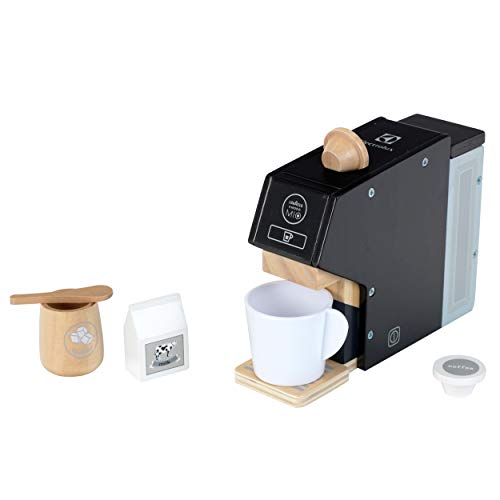 Theo Klein 7401 Electrolux Kaffeemaschine, Holz | Inkl. Tasse, Kapseln, Milch und Zucker | Zubehör für Kinder- und Spiel-Küchen | Maße: 19 cm x 5,5 cm x 14 cm | Spielzeug für Kinder ab 3 Jahren von Theo Klein