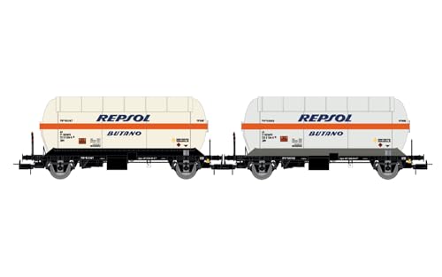 Electrotren HE6066 RENFE, 2-teiliges Set 2-achsiger Gaskesselwagen Zgkk mit Schiebedach, „REPSOL Butano“, Ep; iV Rollmaterial – Waggons von Electrotren