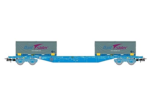 RENFE MMC3, beladen mit zwei Cadfer-/Railsider-Containern mit grauer Plane, (2 x 20’-Container), Periode VI von Electrotren