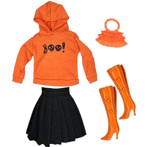 Halloween Fashion Pack Kleidung Set für 30,5 cm Puppe Orange Hoodie & Rock & Stiefel (Boo!) von Eledoll