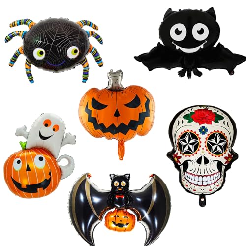 Halloween luftballons set, 6 luftballons halloween deko kinder, Enthält Spinne, Skelett, Fledermaus und kürbis deko Ballons, halloween accessoires Geeignet für halloween party Geburtstagspartys von Eledreme