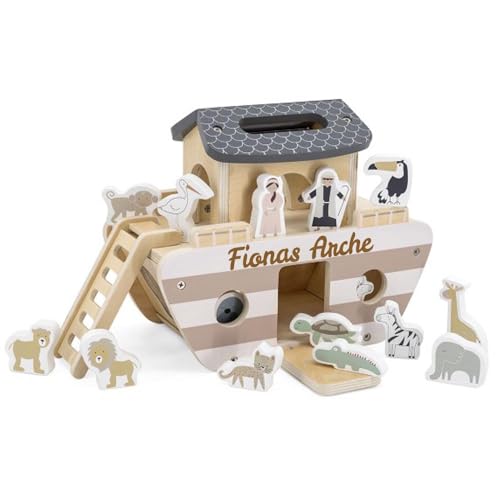 Elefantasie Arche Noah aus Holz personalisierbar mit Name Baby Geschenk zur Taufe mit Gravur von Elefantasie