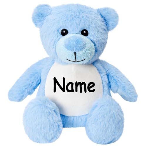 Elefantasie Kleines Stofftier PERSONALISIERT Teddybär mit Name Bedruckt Kuscheltier Plüschtier 25cm Bär blau von Elefantasie