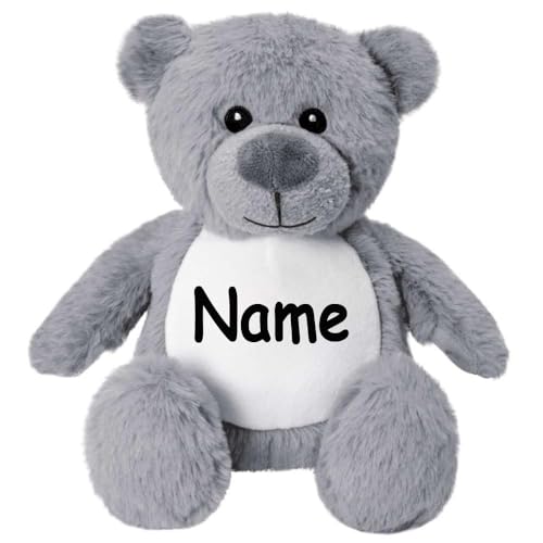 Elefantasie Kleines Stofftier PERSONALISIERT Teddybär mit Name Bedruckt Kuscheltier Plüschtier 25cm Bär grau von Elefantasie