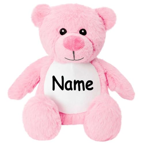 Elefantasie Kleines Stofftier PERSONALISIERT Teddybär mit Name Bedruckt Kuscheltier Plüschtier 25cm Bär pink von Elefantasie