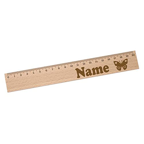 Elefantasie Personalisiertes Lineal zur Einschulung mit Name & Motiv graviert - 20cm Holzlineal Geschenk für Schulanfänger Schmetterling von Elefantasie