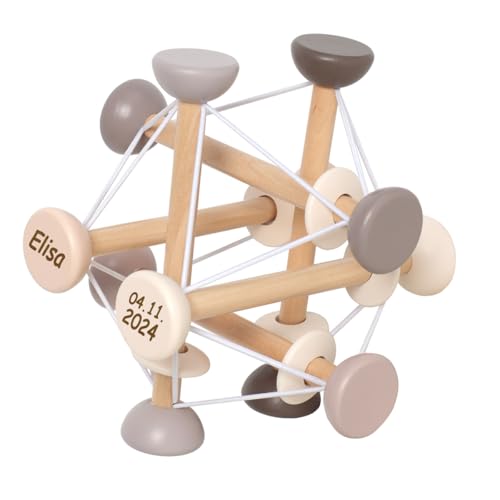 Elefantasie Motorikball für Babys personalisierbar mit Name und Geburtsdatum Baby Geschenk mit Gravur Aktivitätssball Montessori Spielzeug aus Holz beige von Elefantasie