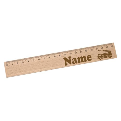 Elefantasie Personalisiertes Lineal zur Einschulung mit Name & Motiv graviert - 20cm Holzlineal Geschenk für Schulanfänger Feuerwehr von Elefantasie