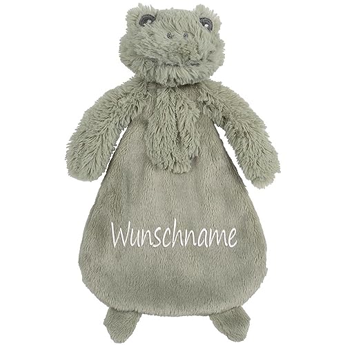 Elefantasie Schnuffeltuch mit Name Bestickt Kuscheltuch personalisiert Geschenk zur Geburt Frosch von Elefantasie