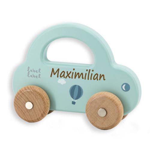 Elefantasie Spielzeug Auto aus Holz Mint personalisierbar mit Name Baby Geschenk mit Gravur von Elefantasie