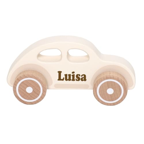 Elefantasie Spielzeug Auto aus Holz Retro Car personalisierbar mit Name Baby Geschenk mit Gravur (Beige) von Elefantasie