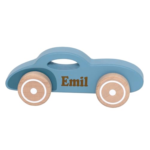 Elefantasie Spielzeug Auto aus Holz Retro Car personalisierbar mit Name Baby Geschenk mit Gravur (Blau) von Elefantasie