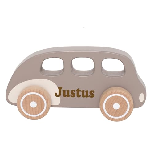 Elefantasie Spielzeug Auto aus Holz Retro Car personalisierbar mit Name Baby Geschenk mit Gravur (Braun) von Elefantasie