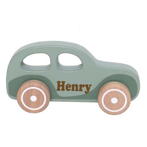 Elefantasie Spielzeug Auto aus Holz Retro Car personalisierbar mit Name Baby Geschenk mit Gravur (Grün) von Elefantasie