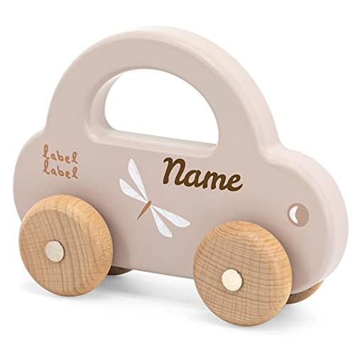 Elefantasie Spielzeug Auto aus Holz beige personalisierbar mit Name Baby Geschenk mit Gravur von Elefantasie