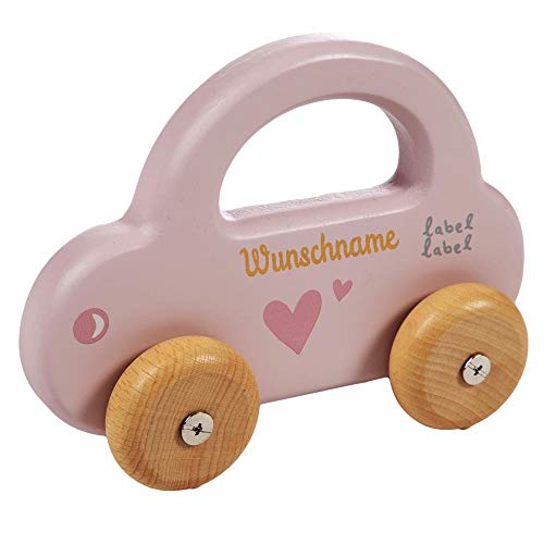 Elefantasie Spielzeug Auto aus Holz rosa personalisierbar mit Name Baby Geschenk mit Gravur von Elefantasie