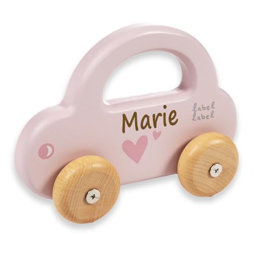 Elefantasie Spielzeug Auto aus Holz rosa personalisierbar mit Name Baby Geschenk mit Gravur von Elefantasie