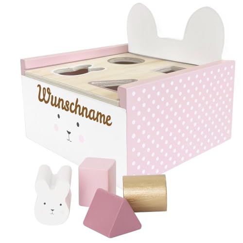 Elefantasie Steckwürfel aus Holz Sortierspielzeug personalisierbar mit Name Sortierbox Hase Steckspiel ab 18 Monate Geschenk zur Geburt von Elefantasie