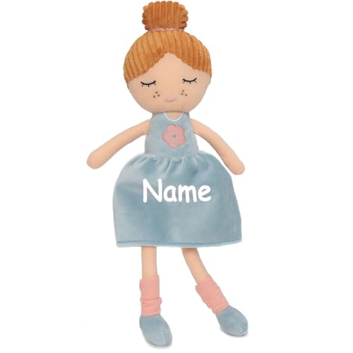 Elefantasie Stoffpuppe mit Name personalisiert weiche Kuschelpuppe zum Spielen mit aufgesticktem Gesicht Kleid hellblau von Elefantasie