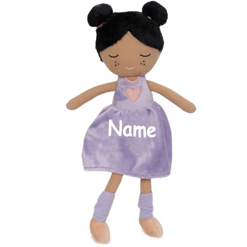 Elefantasie Stoffpuppe mit Name personalisiert weiche Kuschelpuppe zum Spielen mit aufgesticktem Gesicht Kleid lila von Elefantasie