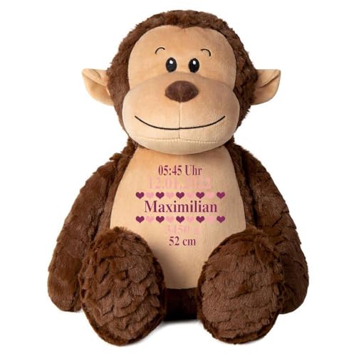 Elefantasie Stofftier AFFE braun mit Name personalisiert Kuscheltier für Kinder Flauschiges Plüschtier 40cm Motiv Geburt von Elefantasie