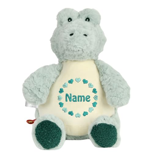 Elefantasie Stofftier Alligator mit Name Bestickt personalisiertes Kuscheltier mit Stickmotiv Geschenk Geburt (Herzkreis) von Elefantasie