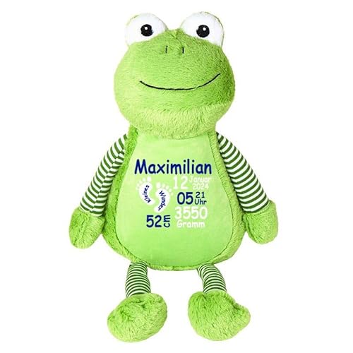 Elefantasie Stofftier Frosch grün mit Name personalisiert Kuscheltier für Kinder Flauschiges Plüschtier 40cm Motiv Füßchen von Elefantasie