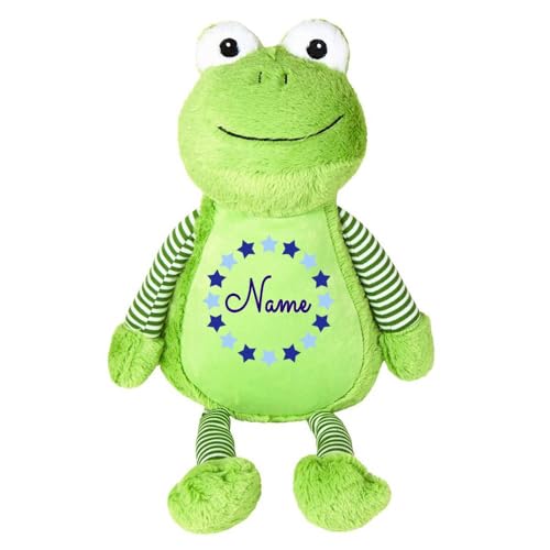 Elefantasie Stofftier Frosch grün mit Name personalisiert Kuscheltier für Kinder Flauschiges Plüschtier 40cm Motiv Sternkreis von Elefantasie