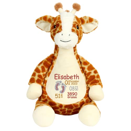 Elefantasie Stofftier Giraffe mit Name Bestickt personalisiertes Kuscheltier mit Stickmotiv Geschenk Geburt (Füßchen) von Elefantasie