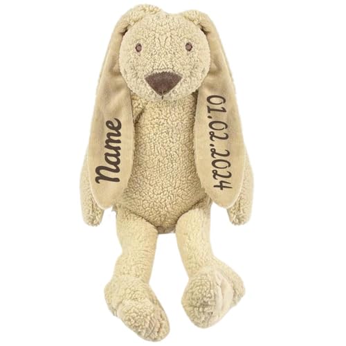 Elefantasie Stofftier Hase RECYCELTES Material mit Name und Geburtsdatum personalisiert kuschelweich Geschenk beige 42cm von Elefantasie