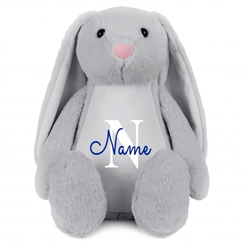 Elefantasie Stofftier Hase mit Name personalisiert Kuscheltier Stoffhase für Kinder Flauschiges Plüschtier 40cm (Grau - Buchstabe) von Elefantasie