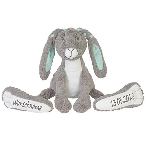 Elefantasie Stofftier Hase mit großen Füßchen mit Namen und Geburtsdatum personalisiert Geschenk grau 42cm von Elefantasie