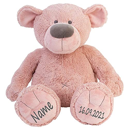 Elefantasie Stofftier Teddy Bär Altrosa Geschenk mit Namen und Geburtsdatum personalisiert 30 cm von Elefantasie