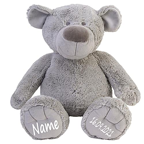 Elefantasie Stofftier Teddy Bär grau Geschenk mit Namen und Geburtsdatum personalisiert 40 cm von Elefantasie