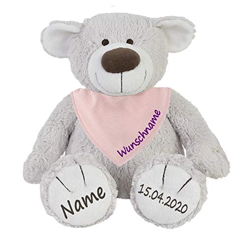 Elefantasie Stofftier Teddy Bär zartgrau und Baby Halstuch im Set mit Namen personalisiert rosa Elefantasie Stofftier Teddy Bär zartgrau und Baby Halstuch im Set mit Namen personalisiert rosa von Elefantasie