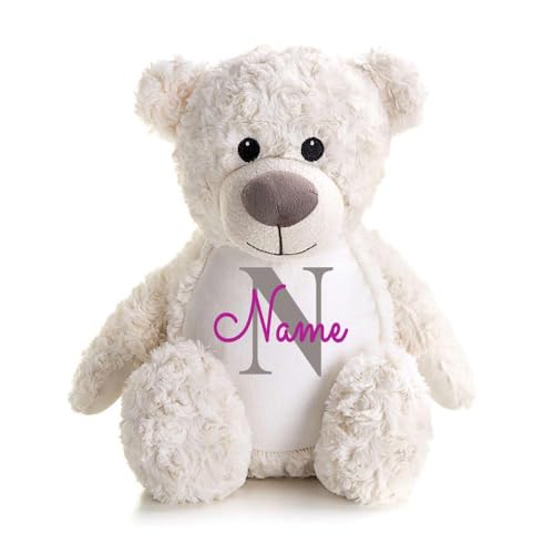 Elefantasie Stofftier Teddybär Creme mit Name personalisiert Kuscheltier für Kinder Flauschiges Plüschtier 40cm Motiv Buchstabe von Elefantasie