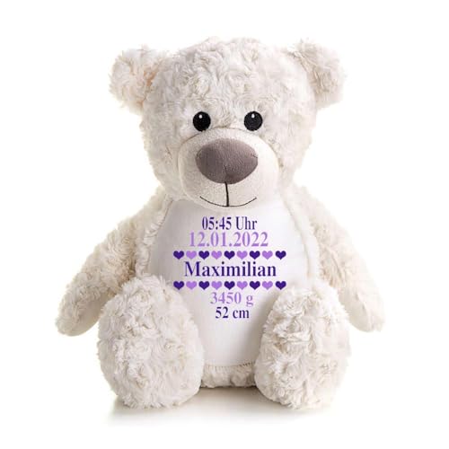 Elefantasie Stofftier Teddybär Creme mit Name personalisiert Kuscheltier für Kinder Flauschiges Plüschtier 40cm Motiv Geburt von Elefantasie