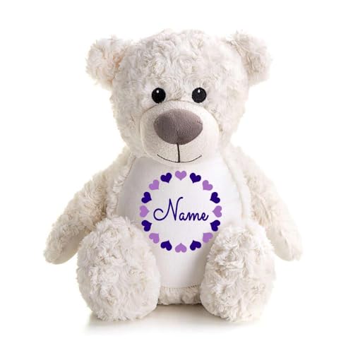 Elefantasie Stofftier Teddybär Creme mit Name personalisiert Kuscheltier für Kinder Flauschiges Plüschtier 40cm Motiv Herzkreis von Elefantasie