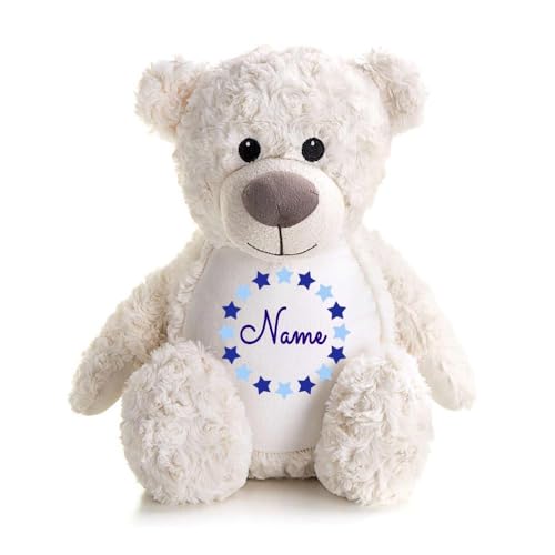 Elefantasie Stofftier Teddybär Creme mit Name personalisiert Kuscheltier für Kinder Flauschiges Plüschtier 40cm Motiv Sternkreis von Elefantasie