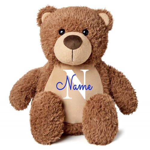 Elefantasie Stofftier Teddybär braun mit Name personalisiert Kuscheltier für Kinder Flauschiges Plüschtier 40cm Motiv Buchstabe von Elefantasie