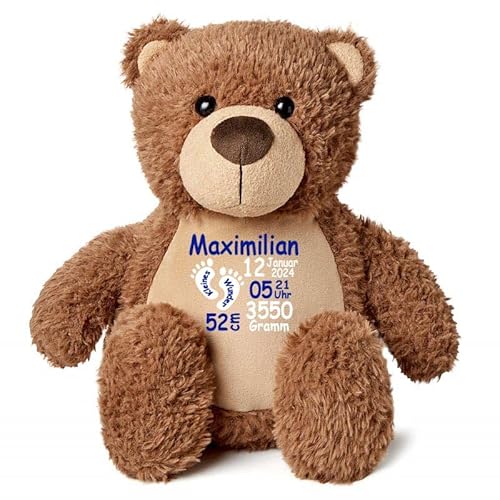 Elefantasie Stofftier Teddybär braun mit Name personalisiert Kuscheltier für Kinder Flauschiges Plüschtier 40cm Motiv Füßchen von Elefantasie